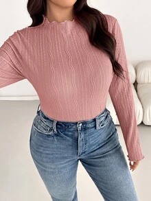 Shapeblank Plus Size Women's Autumn/Winter Fashionable Casual High-Elasticity Comfortable Everyday Textured Fabric - Dusty Pink - View 3