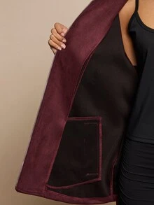 SHEIN Glamour جاكيت نسائي كاجوال يومي من الجلد الصناعي والفليس 2 في 1 - بني - مشاهدة 7