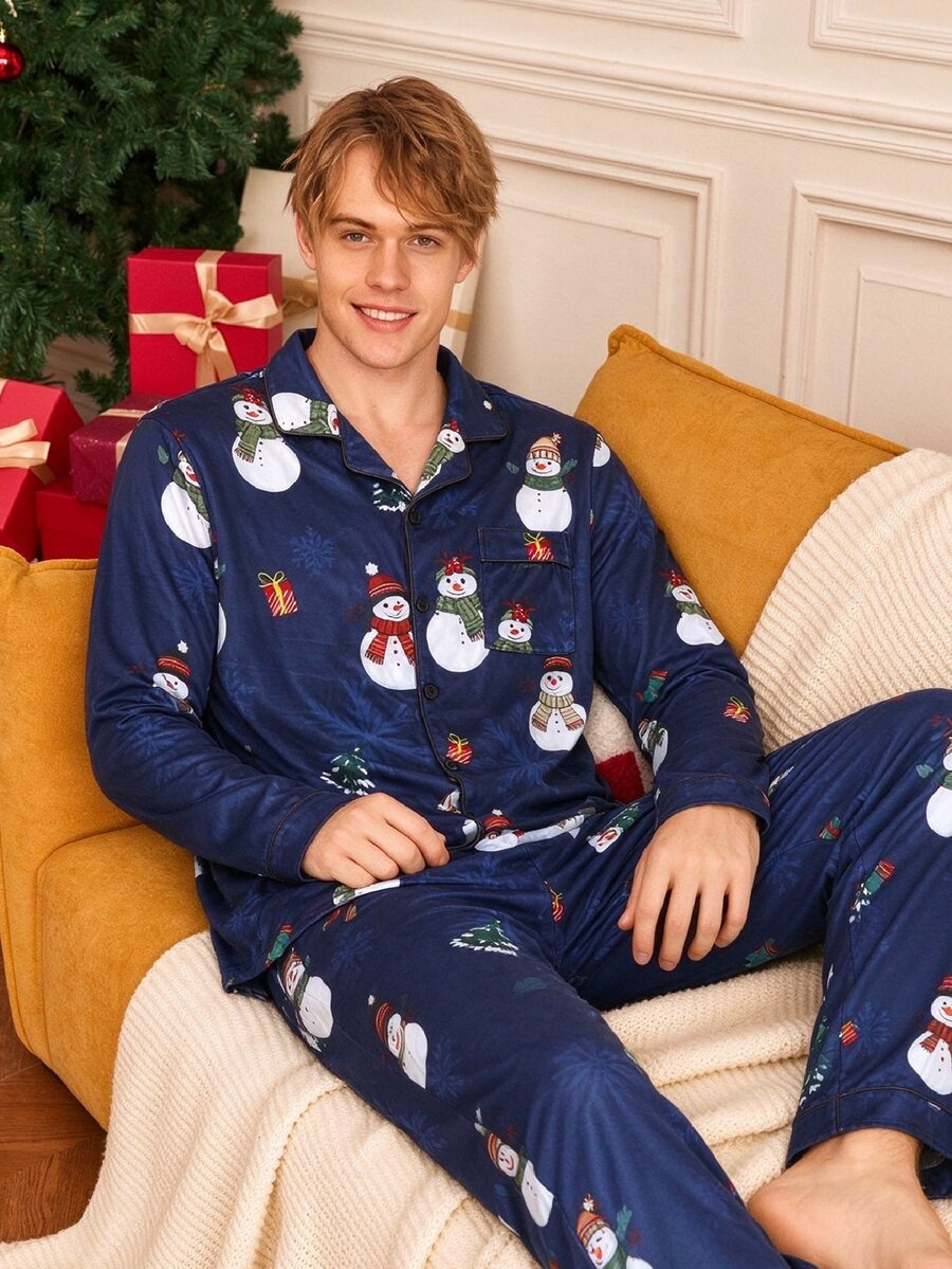Notgurli Men's Snowman Print Top And Pants Pajama Set - Multicolor - View 1