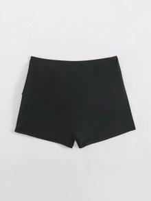 Livesso Women's Solid Color Ruched Waist Beach Vacation Swim Shorts - Black - View 3