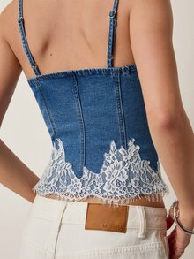Willow Rêve Women's Lace Hem Denim Camisole Top - Blue - View 7