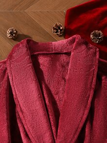 EverLounge Men's Solid Color Long Sleeve Pocket Casual Plush Robe - Burgundy - View 5