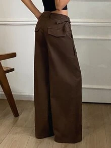 Livesso Women's Designer Button Denim Pants - Brown - View 6