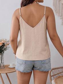 SHEIN VCAY Plus Size Women's Lace Trim Fitted Versatile Daily Wear Camisole - Khaki - View 7