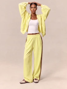 Zivah Women's Solid Color Hooded Jacket And Long Pants Casual Daily Sports Set - Yellow - View 1