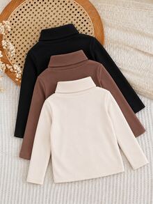 SHEIN Bộ 3 áo lót cổ cao co giãn thoải mái phong cách thường ngày cho bé gái, mùa thu - Nhiều màu - Xem 5