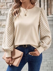 SHEIN LUNE 女款圓領燈籠袖收口休閒通勤優雅街頭風秋冬打底上衣 - 彩色 - 查看 2