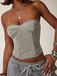 SHEIN BAE Women's Grey Cotton Bustier/Grey Top/Casual Top/Streetwear Top/Grey Top/Fashion Top/Party Top/Club Top/Off-Shoulder Top/Grey Top - Grey - View 2