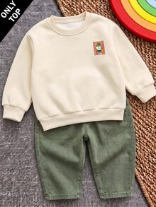 Infant Toddler Round Neck Casual Pullover Sweatshirt With Cartoon Pattern, Suitable For Autumn/Winter - Multicolor - View 5