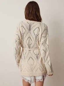 Willow Rêve Women's Cream Jacquard Knit Long Cardigan - Cream - View 2