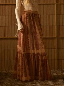 MOTF STUDIO WOMEN'S AUTUMN/WINTER OVERSIZED UMBRELLA HEM FULL PRINT LONG SKIRT - Multicolor - View 5