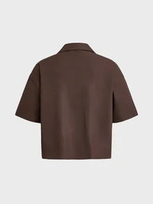 SWAVVY Men's Solid Color Double-Breasted Short Sleeve Shirt And Suit Pants Set - Brown - View 9