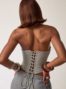 SHEIN BAE Women's Grey Cotton Bustier/Grey Top/Casual Top/Streetwear Top/Grey Top/Fashion Top/Party Top/Club Top/Off-Shoulder Top/Grey Top - Grey - View 6