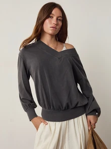Willow Rêve Women's Solid Color Casual Versatile Daily Long Sleeve Sweater - Grey - View 1