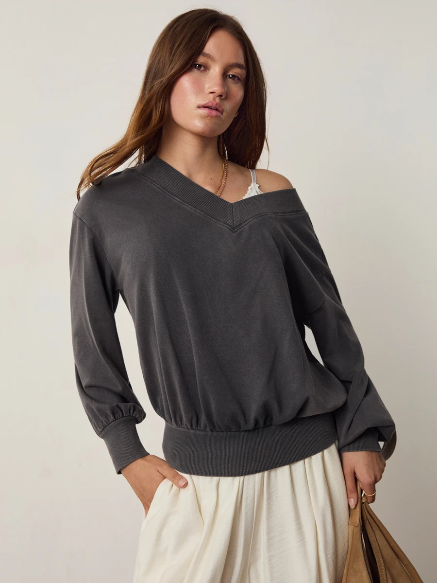 Willow Rêve Women's Solid Color Casual Versatile Daily Long Sleeve Sweater - Grey - View 1
