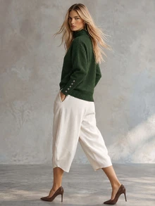 Trelyra Versatile Casual Commute Minimalist High-End High Neck Loose Pullover Sweater - Olive Green - View 2