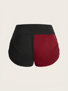 SHEIN EZwear 休閒簡約女款低腰修身短褲，拼色設計 - 彩色 - 查看 2