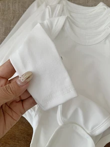SHEIN 5件組新生女嬰可愛白色長袖連身衣套裝，秋冬中性款 - 白色 - 查看 5