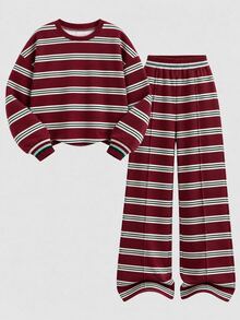 Teen Girls Crew Neck Sweatshirt & Straight Leg Sweatpants 2 Pieces Set - White - View 3