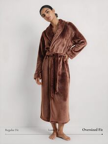 Ocili Studio Women's Autumn/Winter Minimalist Fashion Basic Fit Dark Brown Double-Sided Mink Fur Shawl Collar Lapel Long Robe Loungewear - Brown - View 2