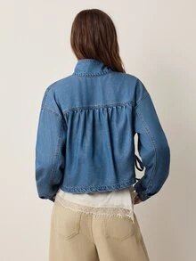 Willow Rêve Women's Loose Button Long Sleeve Denim Jacket - Blue - View 2