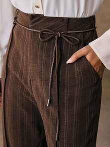 Anewsta Women's Solid Color Casual Daily Travel Suit Pants With Pockets - Brown - View 2