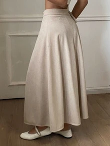 Livesso Women's Solid Color Casual Versatile Daily Skirt - Apricot - View 2