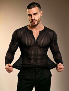ZURIURI Men's Sheer Lightweight Sexy Casual Commute Club Party Fashion T-Shirt Black Fall - Black - View 6