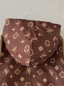 SHEIN Playful Pals 2件組男孩復古街頭字母復古圖案拉鍊大口袋連帽長袖運動衫褲套裝休閒日常上學運動秋冬款 - 棕色 - 查看 7