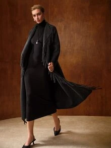 MOTF PREMIUM WOMEN'S ELEGANT TASSEL DECOR LONG SLEEVE OVERCOAT - Dark Grey - View 4