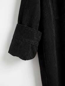 SHEIN LUNE Plus Size Women Solid Color Long Sleeve Casual Loose Fit Shirt Winter - Black - View 5