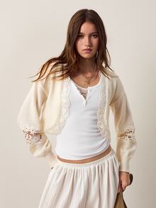 Willow Rêve Áo cardigan nữ phối ren phong cách thường ngày đa năng mặc hằng ngày - Kem - Xem 4
