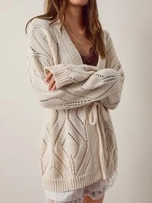 Willow Rêve Women's Cream Jacquard Knit Long Cardigan - Cream - View 5