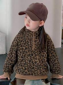 Dazy Kids 少女休閒寬鬆豹紋印花運動衫 - 卡其色 - 查看 6