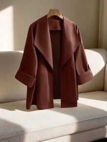 Selianne Women's Solid Color Casual Versatile Daily Travel Trench Coat Jacket - Redwood - View 6