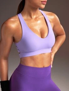 Powerista Women's Minimalist Cropped Sports Bra For Yoga And Fitness - Mauve Purple - View 5