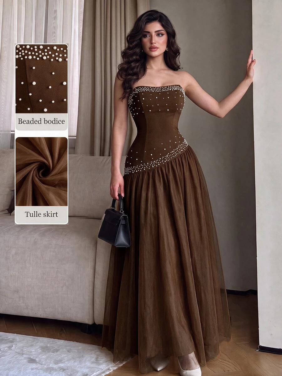 Modelyn Robe de soirée élégante sans bretelles avec décoration de ...