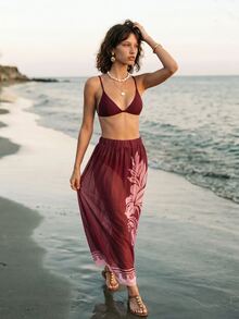 CAJUNI Women's Floral Print Beach Cover-Up Midi Skirt - Red - View 5