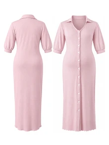 Moonlight&Mama Soft Comfortable Open Front Maternity Loungewear For Bedroom And Home Wear - Pink - View 4