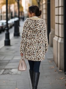 SHEIN Clasi Jaket Wanita Lengan Panjang Berkerudung dengan Resleting dan Potongan Reguler Motif Leopard - MultiWarna - View 2