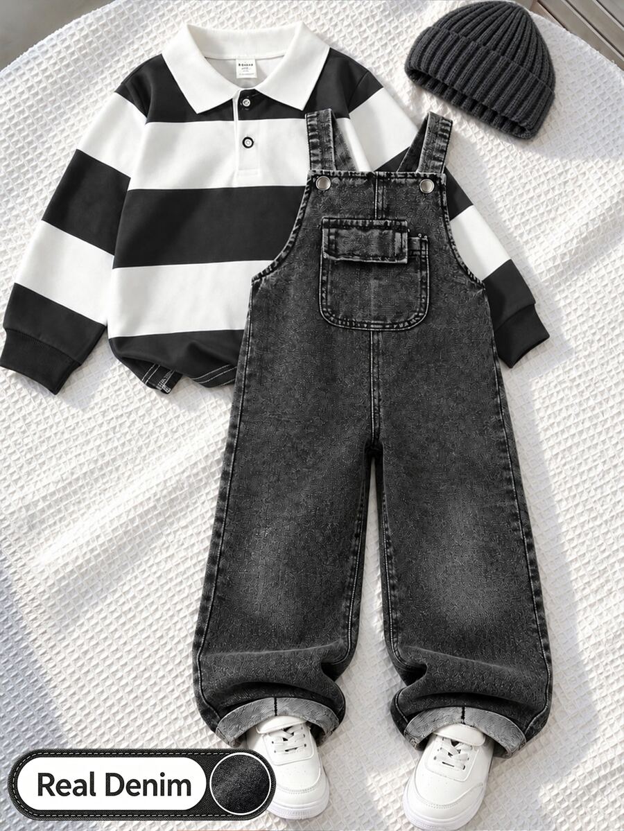 Boys' Solid Color One-Piece Long Pants, Front Pocket Decoration, Simple & Fashionable, Suitable For Spring And Autumn, Perfect For Daily Outings, Adding More Options To Baby's Wardrobe - Black - View 1