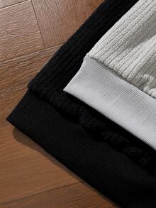 EverLounge Men's Autumn/Winter Minimalist Basic Fashion Jacquard Double-Sided Fleece Fabric Black & Light Grey Loungewear Top 2 Pieces Set - Multicolor - View 4