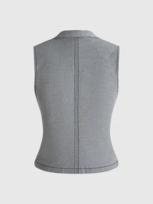 ROMWE Grunge Punk Metal Buckle Fitted Open Front Denim Top For Women - Grey - View 2