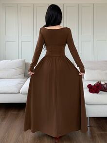 Feyla Women's Solid Color Tie-Front Cowl Neck Casual Party Summer Dress - Coffee Brown - View 6
