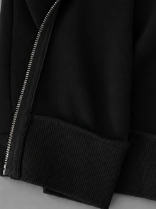 SHEIN 青少年女孩灰色字母條紋運動衫秋季夾克休閒街頭風日常百搭，休閒寬鬆套頭運動衫秋季運動服，極簡設計，適合休閒與運動健身，穿搭，字母小標誌裝飾與流行織帶 - 黑色 - 查看 6