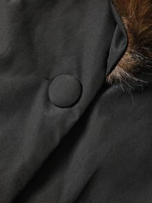 Easura Plus Size Women's Fur Collar Long Sleeve Single-Breasted Casual Winter Jacket - Black - View 9