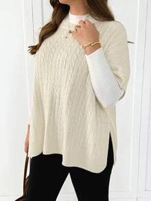 Shapeblank Women's Plus-Size Autumn/Winter Elegant Baggy, Casual, Loose, Pullover Sweater Grey Half-Length Sleeves, Outfits Birthday Vacation Evening Top Women - White - View 5