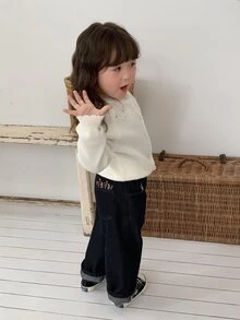 Dazy Kids Young Girl) Casual Straight Leg Embroidered Denim Jeans, Autumn/Winter - Blue - View 7