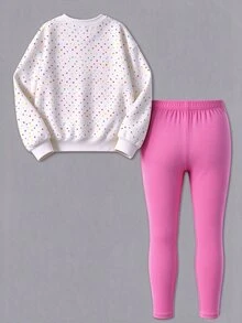 Young Girl Cartoon Graphic Print Sweatshirt And Leggings Set - Multicolor - View 2