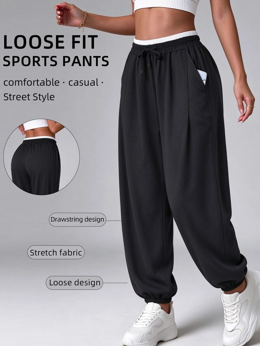 Celisse Women's Casual Sports Jogger Pants - Black - View 1